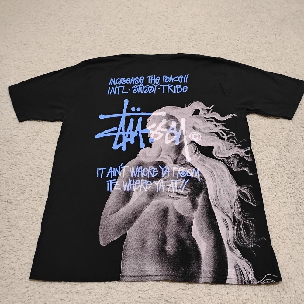 Stussy T Shirt Men XL Black 1st Venus Pigment Dyed Screenprinted Designer Street